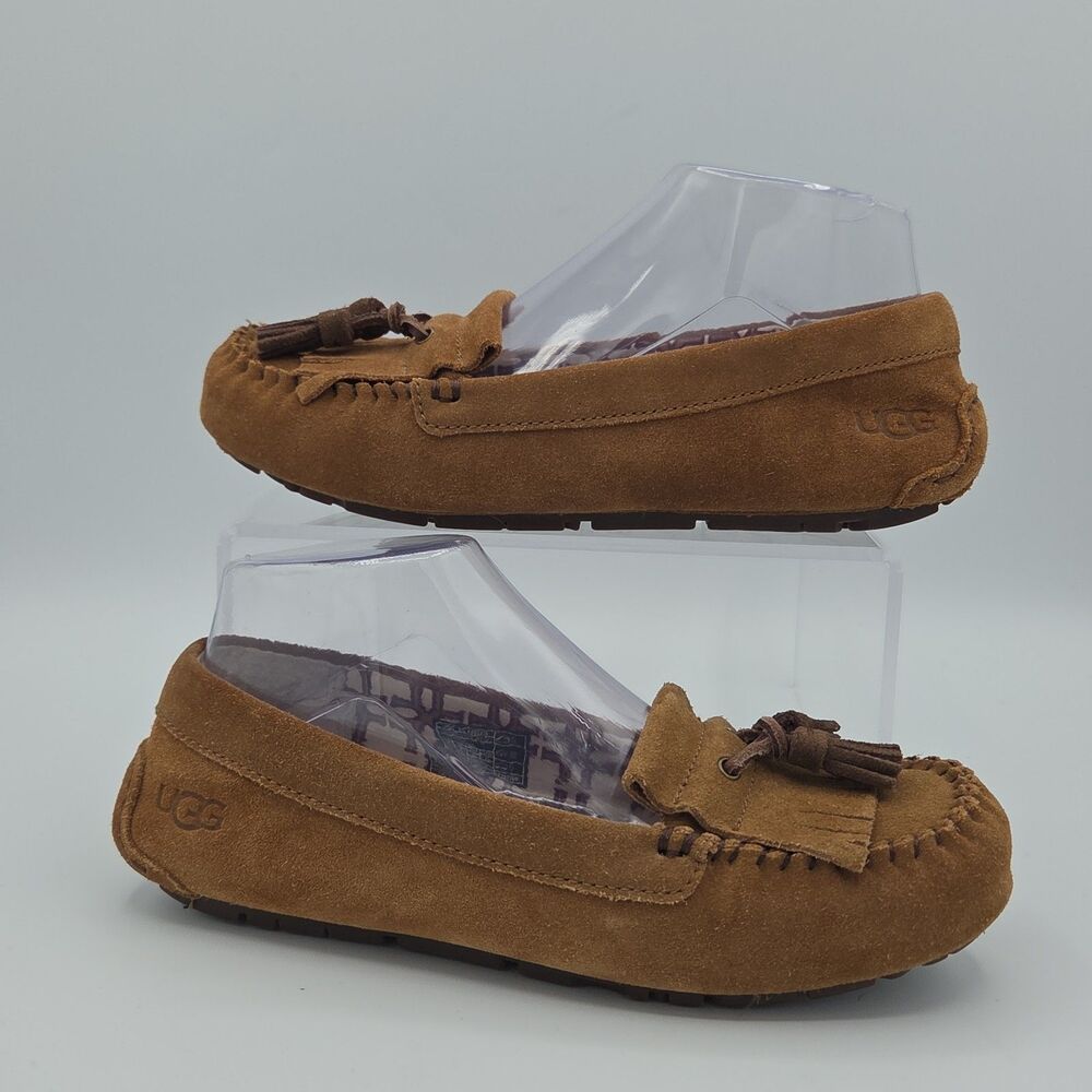 UGG Lizzy Chestnut Suede Moccasin Slippers Tassel Fringe 1005475 Womens Size 6